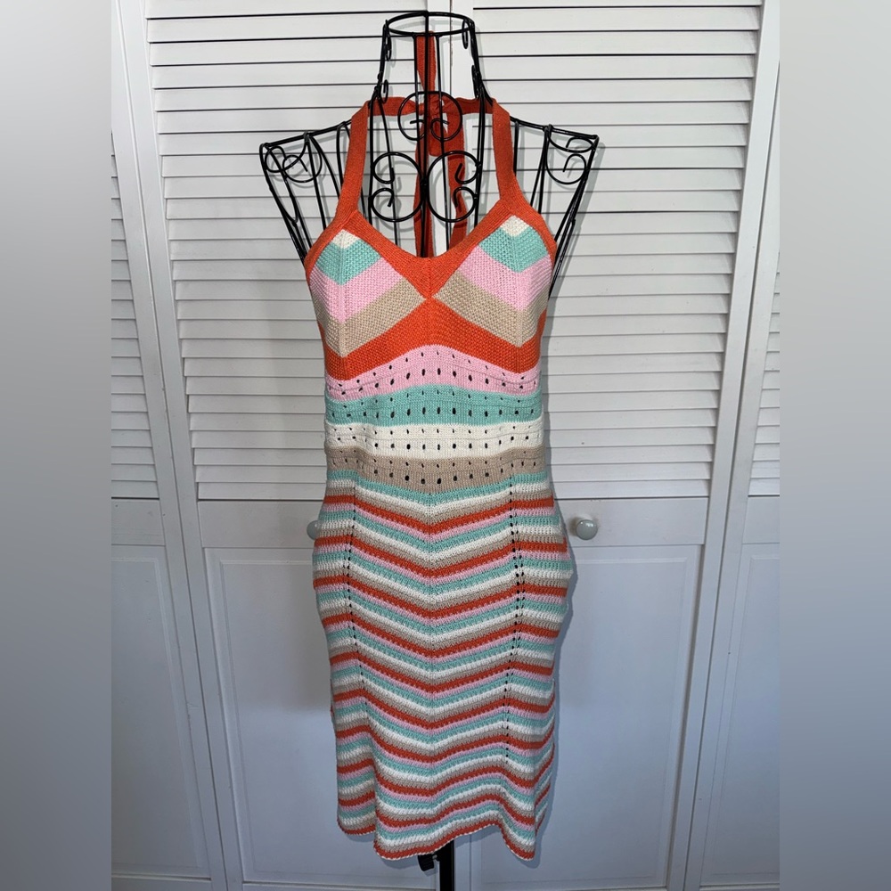 ETHOS Martha’s Vineyard NISAN Resort Backless Knit Dress Orange & pink one size